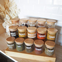 Load image into Gallery viewer, Spice Jar Labels, Custom Spice Jar Labels, Labelled Jars, Glass Spice Jars, Spice Labels - Love and Labels
