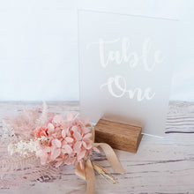 Load image into Gallery viewer, table numbers acrylic, table numbers, acrylic wedding signage, signage for wedding - love and labels
