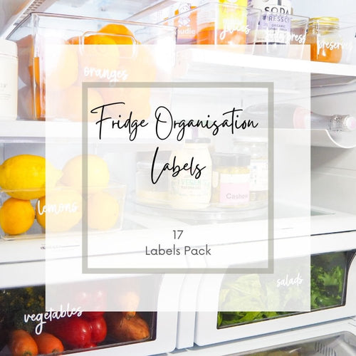 Fridge organization labels on dairy trays, including “Use First” and “Fresh” decals