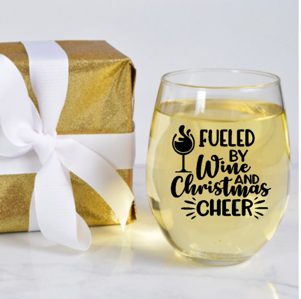 Fueled by wine and christmas cheer - Glass Decal - Love and Labels