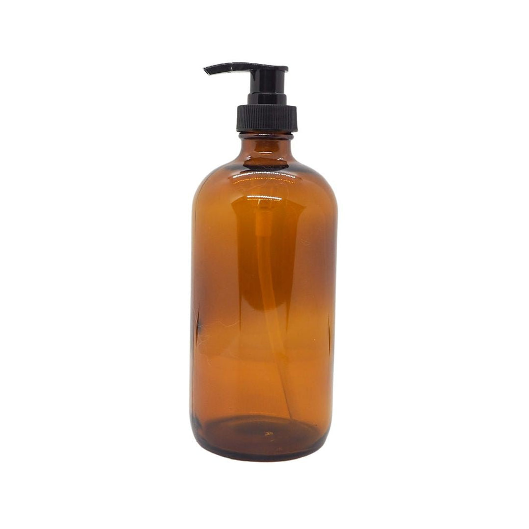 glass pump bottle, amber bathroom bottle, refillable glass bottles - Love and Labels