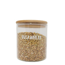 Load image into Gallery viewer, food storage containers, pantry organisation labels, glass jars bamboo lid - love and labels
