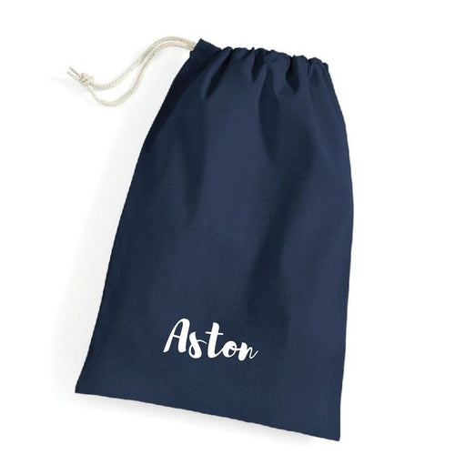 Navy Drawstring Bag with Name, personalised drawstring bag,- Love and Labels