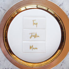 Load image into Gallery viewer, Handcrafted wedding place-card with unique custom name options for a memorable celebration.
