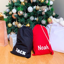 Load image into Gallery viewer, personalised drawstring bag, christmas sack, personalised name labels- Love and Labels
