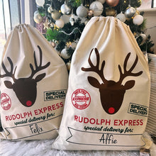 Load image into Gallery viewer, Personalised Santa Sack -Rudolph Express - Love and Labels
