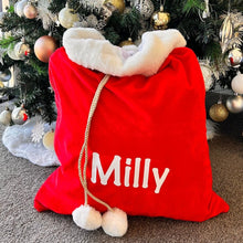Load image into Gallery viewer, personalised kids name on red velvet Santa sack australia
