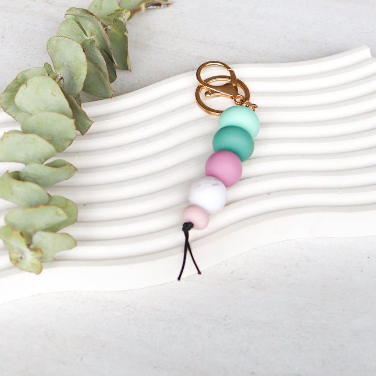 Sage Green Silicone Beaded Keyring - Love and Labels