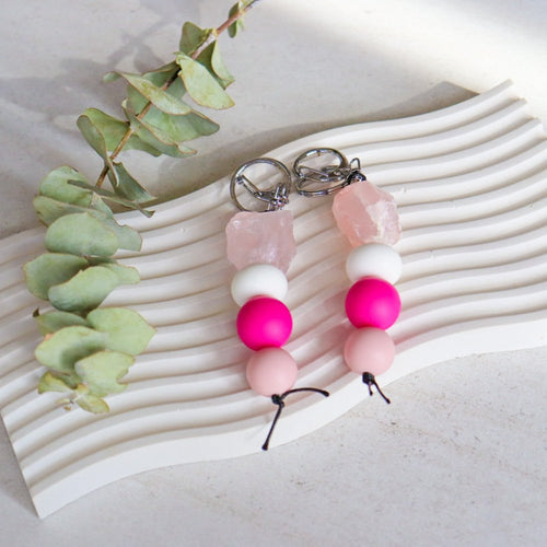 Pink Quartz Crystal Keyring - Love and Labels