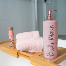Load image into Gallery viewer, pink refillable bathroom bottles, reusable bathroom bottles, Pink Bathroom Bottles, 500ml bottles, bottle for shampoo
