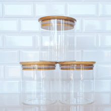 Load image into Gallery viewer, Glass Canister with Bamboo Lid, glass jars, glass pantry containers - love and labels
