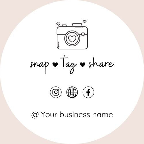 Snap Tag Share Stickers - Personalised with your Business Name - Love and Labels